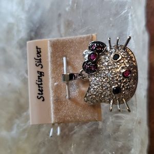 Sterling Silver Enamel and Faux Gemstone Hello Kitty Inspired Pendant